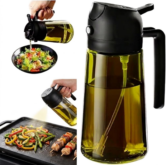 16oz Dark Glass Olive Oil Sprayer & Dispenser – 2-in-1 Cooking Oil Bottle with Pouring Function for Kitchen & Grilling