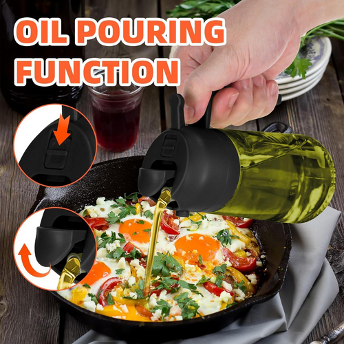 16oz Dark Glass Olive Oil Sprayer & Dispenser – 2-in-1 Cooking Oil Bottle with Pouring Function for Kitchen & Grilling