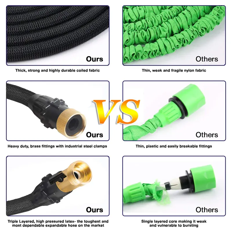 Expandable Garden Hose 100FT/75FT/50FT – Heavy Duty Flexible Water Hose with 4-Layer Latex Core & Brass Connectors for Lawn, Garden and Outdoor Use